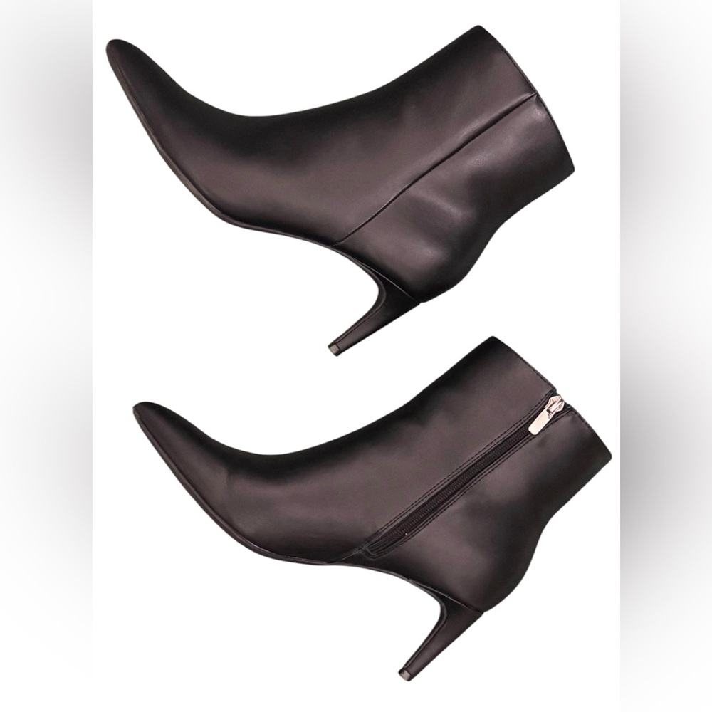 Nine West 👠 Black Leather Stiletto Heel Boots Zipper Pointed Toe 10M
